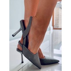 BM Czółenka na szpilce z odkrytą pięta Dolls szare. Szare czółenka BM, bez wzorów, z materiału, wizytowe, bez obcasa, na szpilce, bez zapięcia. Za 170.98 zł.