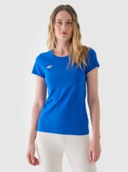 4F T-shirt slim gładki damski - niebieski L. Niebieskie t-shirty 4f, l, bez wzorów, z bawełny, klasyczne, bez kołnierzyka, bez ramiączek. Za 59.99 zł.