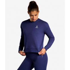 Bluza sportowa damska ekologiczna. Niebieskie bluzy bez kaptura NORDICDOTS, m, bez wzorów, z bawełny, bez kaptura, na fitness i siłownię. Za 275.00 zł.
