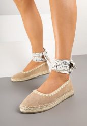 Ciemnobeżowe Espadryle z Plecioną Podeszwą i Wiązaniem Wokół Kostki Cyntavia. Brązowe espadryle Born2be, bez wzorów, casualowe, bez obcasa. W wyprzedaży za 72.24 zł.