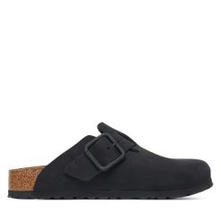 Klapki Birkenstock. Czarne klapki Birkenstock, bez wzorów, bez obcasa, bez zapięcia. Za 779.99 zł.