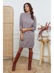 So Cachemire Sukienka dzianinowa "Major" w kolorze szarobrązowym rozmiar: XL. Brązowe sukienki So Cachemire, na co dzień, xl, bez wzorów, z dzianiny, bez kołnierzyka, bez ramiączek, midi, proste. Za 205.93 zł.