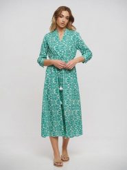 BLE Sukienka w kolorze turkusowym rozmiar: onesize. Niebieskie sukienki BLE, z aplikacjami, z bawełny, bez kołnierzyka, bez ramiączek, maxi, rozkloszowane. Za 123.25 zł.