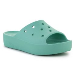 Klapki Crocs Classic Platform Slide W 208180-3UG zielone. Zielone klapki bez wzorów, casualowe, bez obcasa, na platformie, bez zapięcia. Za 316.64 zł.