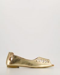 BALERINY Z ODKRYTYM NOSKIEM 14610 GOLD. Baleriny Venezia, bez wzorów, ze skóry, bez obcasa, bez zapięcia. Za 319.00 zł.