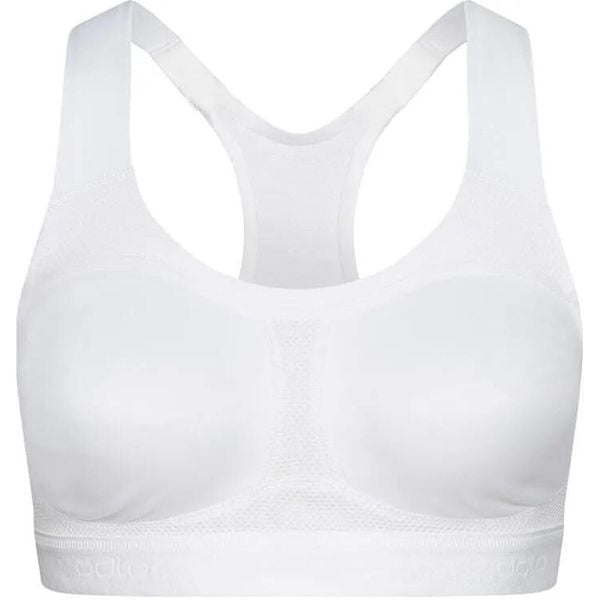 Damski biustonosz sportowy Odlo Sport-bh High Ultimate Fit w kolorze białym. Białe biustonosze sportowe ODLO, bez wzorów, z włókna, na fitness i siłownię. Za 181.99 zł.