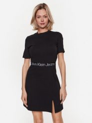 Calvin Klein Jeans Sukienka codzienna J20J221408 Czarny Regular Fit. Czarne sukienki Calvin Klein Jeans, na co dzień, xs, bez wzorów, z jeansu, bez kołnierzyka, bez ramiączek, proste. Za 229.99 zł.
