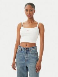 Calvin Klein Jeans Top LV047F221G Biały Slim Fit. Białe topy Calvin Klein Jeans, s, bez wzorów, z bawełny, bez kołnierzyka, bez ramiączek. Za 129.99 zł.