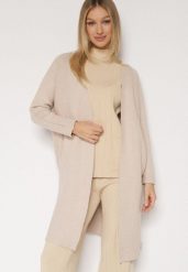 Beżowy Klasyczny Niezapinany Kardigan Elitusa. Brązowe swetry Born2be, uniwersalny, bez wzorów, z jeansu, klasyczne, bez ramiączek. Za 119.99 zł.