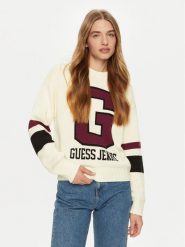 Guess Jeans Sweter W4BR11 Z3HN2 Czerwony Regular Fit. Czerwone swetry Guess Jeans, m, z aplikacjami, z jeansu, bez ramiączek. Za 229.99 zł.