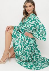 Zielona Wiskozowa Sukienka Ozdobiona Ornamentalnym Wzorem Golilena. Zielone sukienki Born2be, m, bez wzorów, z materiału, bez kołnierzyka, bez ramiączek, maxi. Za 149.99 zł.
