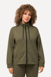 Damskie Bluza rozpinana stójka kieszeń kangurka dłuższy tył. Zielone bluzy Ulla Popken, plus size, bez wzorów, z bawełny, bez ramiączek, z kapturem. Za 239.99 zł.