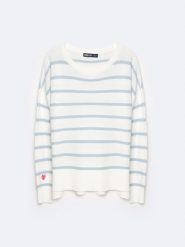 Sweter damski bawełniany błękitny Heartelia 400. Niebieskie swetry BIG STAR, l, bez wzorów, z bawełny, klasyczne, bez ramiączek. W wyprzedaży za 99.99 zł.