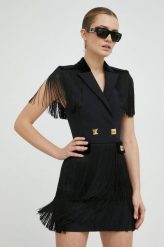 Elisabetta Franchi sukienka kolor czarny mini dopasowana. Czarne sukienki Elisabetta Franchi, bez wzorów, z weluru, bez kołnierzyka, bez ramiączek, mini, dopasowane. W wyprzedaży za 2,529.90 zł.