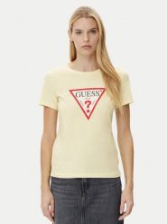 Guess T-Shirt W1YI1B I3Z14 Żółty Regular Fit. Żółte t-shirty Guess, xl, z aplikacjami, z bawełny, bez kołnierzyka, bez ramiączek. Za 89.99 zł.