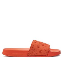 Klapki Pepe Jeans. Czerwone klapki Pepe Jeans, bez wzorów, z jeansu, sportowe, bez obcasa, bez zapięcia. Za 149.99 zł.