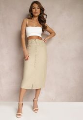 Jasnobeżowa Spódnica z Ekoskóry High Waist z Rozcięciem i Napami z Przodu Asttia. Brązowe spódnice Renee, na co dzień, l, bez wzorów, z bawełny, midi, dopasowane. W wyprzedaży za 75.99 zł.