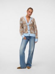 Vero Moda Kardigan w kolorze beżowo-błękitnym rozmiar: XS. Brązowe swetry Vero Moda, xs, bez wzorów, ze splotem, bez ramiączek. Za 114.95 zł.