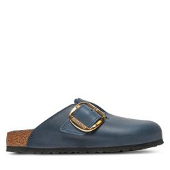 Klapki Birkenstock. Niebieskie klapki Birkenstock, bez wzorów, bez obcasa, bez zapięcia. Za 899.99 zł.