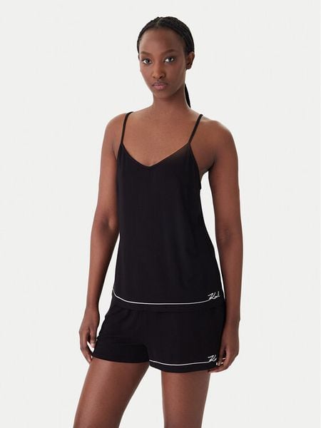 KARL LAGERFELD Piżama B1W45011 Czarny Regular Fit. Czarne piżamy KARL LAGERFELD, s, bez wzorów, z wiskozy, bez kołnierzyka, bez ramiączek. Za 529.99 zł.