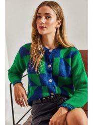 Bianco Lucci Kardigan w kolorze niebiesko-zielonym rozmiar: onesize. Niebieskie swetry Bianco Lucci, bez wzorów, bez ramiączek. Za 65.69 zł.