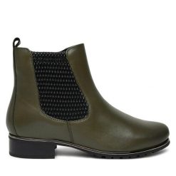 Botki Josef Seibel. Zielone botki Josef Seibel, bez wzorów, bez obcasa, na płaskiej podeszwie, bez zapięcia. Za 359.99 zł.