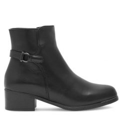 Botki Go Soft. Czarne botki GO SOFT, bez wzorów, bez obcasa, na płaskiej podeszwie, bez zapięcia. Za 129.99 zł.
