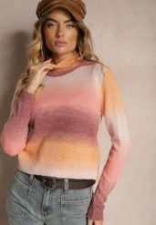 Jasnoróżowy Golf z Kolorowym Efektem Ombre o Prostym Kroju Ferentina. Czerwone swetry Renee, l, z aplikacjami, z jeansu, eleganckie, bez ramiączek. W wyprzedaży za 79.99 zł.