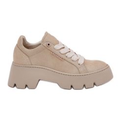 Sneakersy Buty Sportowe Na Platformie CheBello 4632 Złote złoty. Żółte buty treningowe bez wzorów, ze skóry, bez zapięcia. Za 683.46 zł.