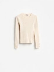 Sweter z ozdobnymi guzikami - beżowy. Brązowe swetry Reserved, l, bez wzorów, z bawełny, bez ramiączek. Za 89.99 zł.