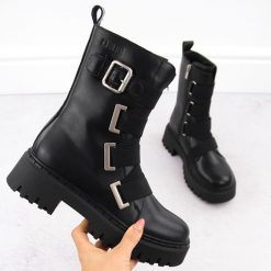 Skórzane workery damskie botki czarne Big Star OO274A256. Czarne botki BIG STAR, bez wzorów, ze skóry, retro, bez obcasa, bez zapięcia. Za 190.00 zł.