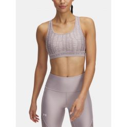 Damski Top Biustonosz Sportowy Under Armour Crossback Mid Print. Szare biustonosze sportowe Under Armour, bez wzorów, na fitness i siłownię. Za 124.69 zł.
