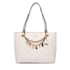 Torebka Guess. Białe shopper bag Guess, z aplikacjami, bez dodatków. Za 749.99 zł.