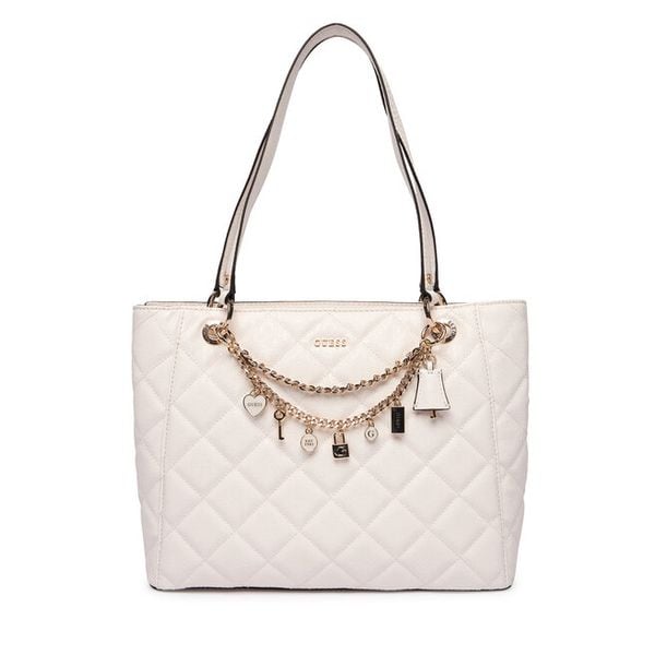 Torebka Guess. Białe shopper bag Guess, z aplikacjami, bez dodatków. Za 679.99 zł.