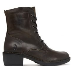 Botki Fly London. Zielone botki Fly London, bez wzorów, bez obcasa, na słupku, bez zapięcia. Za 794.99 zł.