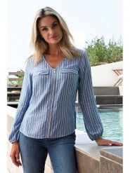 Bleu d'Azur Bluzka "Meri" w kolorze niebieskim rozmiar: 36. Niebieskie bluzki Bleu d'Azur, w ażurowe wzory, klasyczne, bez kołnierzyka, bez ramiączek. Za 127.95 zł.