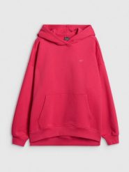 4F Bluza dresowa loose z kapturem damska - czerwona L. Czerwone bluzy 4f, l, bez wzorów, z dresówki, bez ramiączek, z kapturem. Za 199.99 zł.