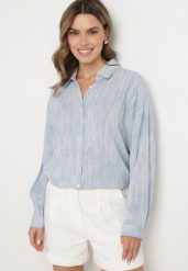 Niebieska Koszula z Lnu i Wiskozy we Wzór Tie-Dye Rediana. Niebieskie koszule Born2be, uniwersalny, bez wzorów, z jeansu, eleganckie, bez kołnierzyka, bez ramiączek. W wyprzedaży za 76.49 zł.
