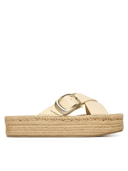 Calvin Klein Klapki Flatf Espadrill Cross Lth Hdw HW0HW02892 Kremowy. Białe espadryle Calvin Klein, bez wzorów, ze skóry, bez obcasa, bez zapięcia. Za 285.99 zł.