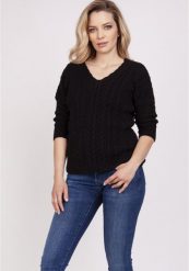 Delikatny Sweterek Zdobiony Warkoczami - Czarny. Czarne swetry MKM, l, z aplikacjami, z materiału, bez ramiączek. Za 149.90 zł.