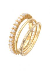 Elli Damski zestaw 3 sztuk szklanych koralików w srebrze próby 925 Sterling Silver pozłacanych Pierścionki 1 ct. Szare pierścionki Elli, z perłą, pozłacane. Za 368.99 zł.