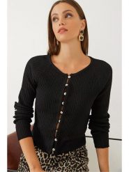 Bianco Lucci Kardigan w kolorze czarnym rozmiar: onesize. Czarne swetry Bianco Lucci, bez wzorów, prążkowane, bez ramiączek. Za 73.99 zł.