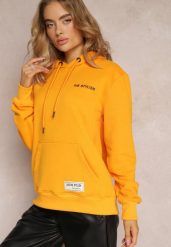 Pomarańczowa Bluza z Nadrukiem na Tyle i Kapturem oraz Kieszonką Stelletta. Brązowe bluzy Renee, xl, bez wzorów, z bawełny, bez ramiączek, z kapturem. W wyprzedaży za 95.99 zł.
