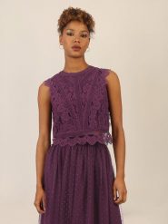 APART Top w kolorze fioletowym rozmiar: 38. Różowe topy Apart, bez wzorów, z koronki, bez kołnierzyka, bez ramiączek. Za 173.99 zł.