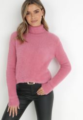 Ciemnoróżowy Golf Wełniany Karle. Czerwone swetry Born2be, xl, bez wzorów, z tkaniny, klasyczne, bez ramiączek. W wyprzedaży za 33.99 zł.