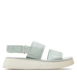 Sandały Fly London. Zielone sandały Fly London, bez wzorów, bez obcasa, na płaskiej podeszwie, bez zapięcia. Za 539.99 zł.