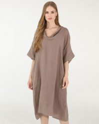 GŁADKA SUKIENKA Z LNU. Sukienki Unisono, l, bez wzorów, z tkaniny, bez kołnierzyka, bez ramiączek, mini. Za 269.00 zł.