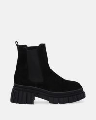 CZARNE BOTKI Z ZAMSZU 53C0734 BLACK. Czarne botki Venezia, bez wzorów, ze skóry, bez obcasa, bez zapięcia. Za 279.00 zł.