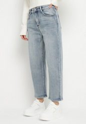 Niebieskie Jeansy o Kroju Mom Fit z Wysokim Stanem Borselia. Niebieskie jeansy Born2be, bez wzorów, z jeansu, eleganckie, z podwyższonym stanem. W wyprzedaży za 93.49 zł.
