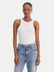 Guess Top W6RP39 KD092 Biały Regular Fit. Białe topy Guess, l, z aplikacjami, z syntetyku, bez kołnierzyka, bez ramiączek. Za 179.99 zł.